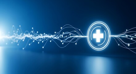 Digital health symbol with glowing light particles