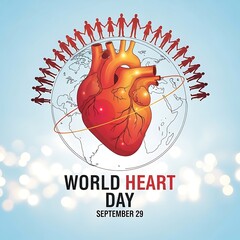 World heart day with human chain around heart