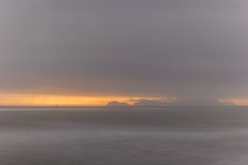 San Lorenzo Island at foggy sunset - Miraflores, Lima, Peru