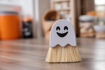 Halloween background with decorative ghost toy.