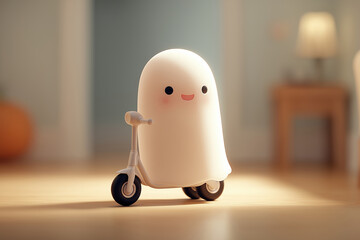 Halloween background with decorative ghost toy.	 