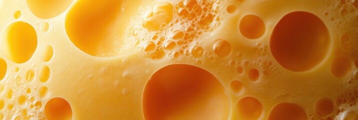 Close-up view of Swiss cheese showing large holes and creamy texture, highlighting its unique characteristics in a simple and engaging manner
