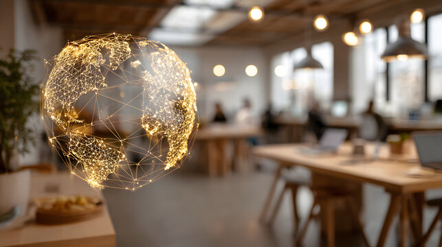 Global network concept in modern office