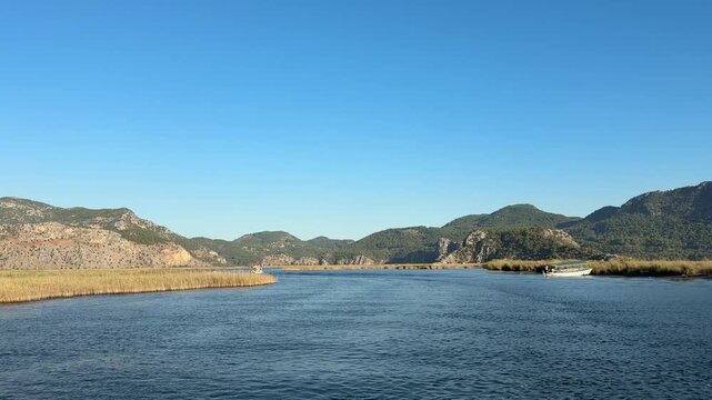A boat tour among the reeds on the Dalyan River. Ortaca, Muğla