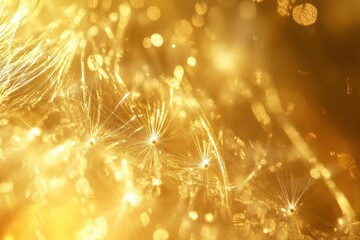 Golden strands shimmer with light in an abstract display, creating an enchanting atmosphere full of vibrant energy and warmth