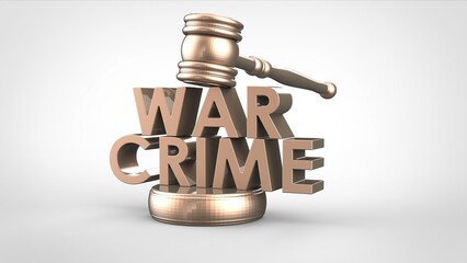 3D Render of a Judge&rsquo;s Gavel and the Words WAR CRIME Representing Justice and International Law. Stock image.