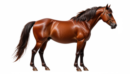 Realistic brown horse, full body, isolated on transparent background