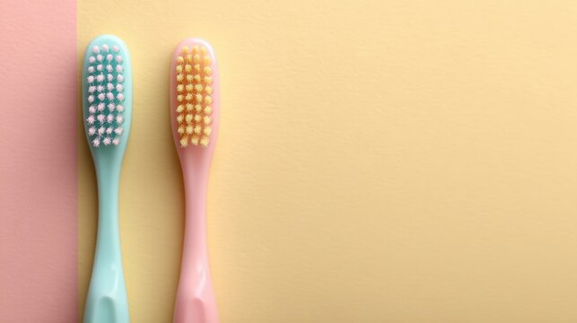 Pastel colored toothbrushes on minimalist background for dental care design,National Brush Day
