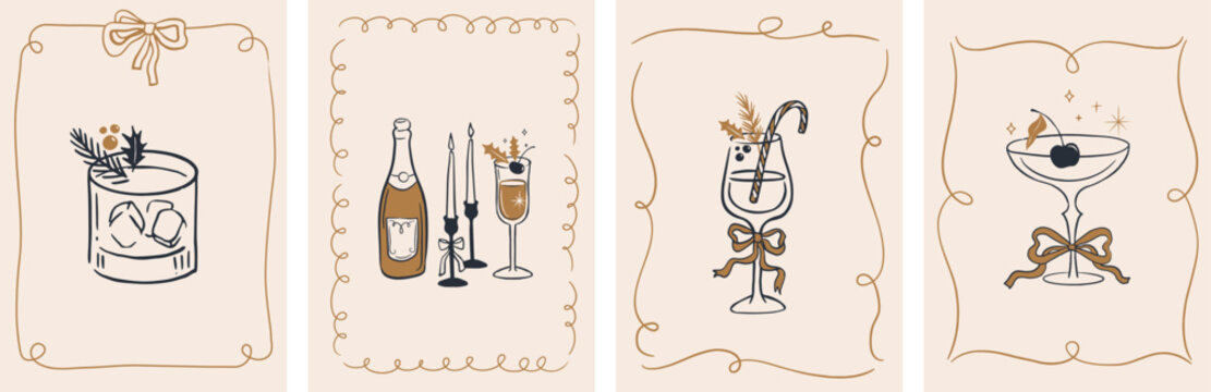 Christmas cocktail party hand-drawn invitations and posters