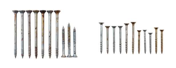 Various Metal Screws and Fasteners Arranged for Industrial Use