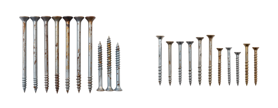 Various Metal Screws and Fasteners Arranged for Industrial Use