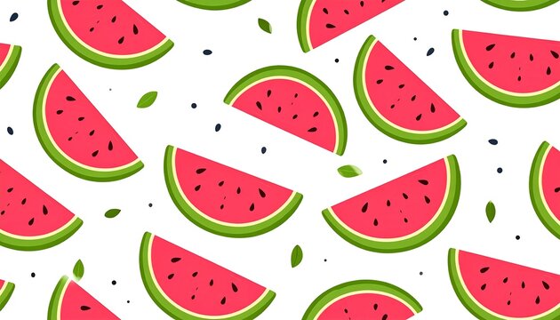 Watermelon slices illustration on a white background, seamless summer pattern