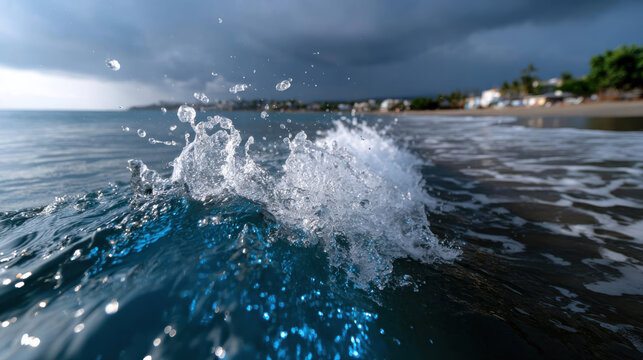 Dynamic ocean waves crashing against the shoreline, capturing the beauty and power of nature in motion, creating a captivating scene filled with tranquility and energy.