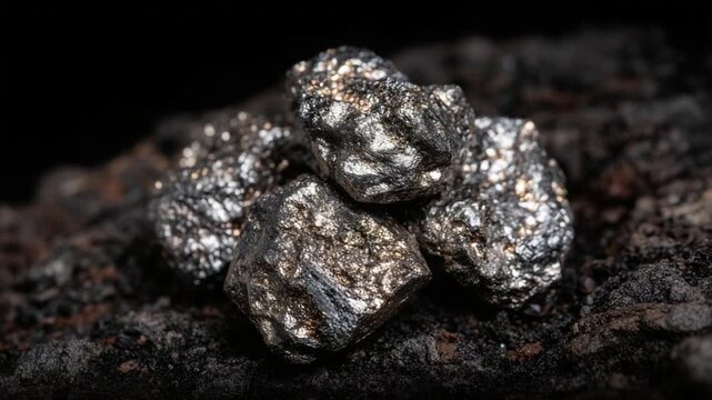 Explore the intricate beauty of rare earth alloys with high-detail, shimmering shapes against a textured black backdrop.