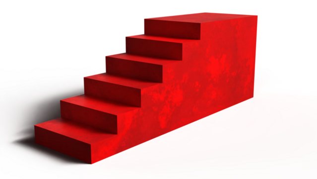 Powerful red staircase ascending to success, symbolizing ambition and achievement on transparent background, PNG, 3D