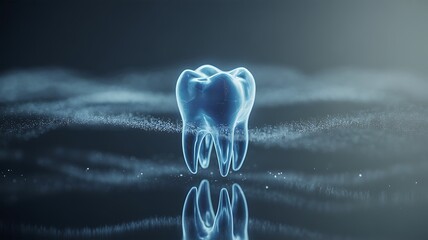 Glowing Blue Tooth with Abstract Particles