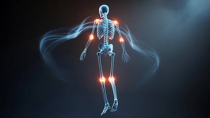 Glowing Human Skeleton with Joint Pain and Energy Aura