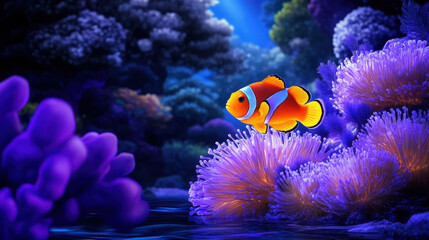 Stunning Detailed Clownfish with Anemone in a Vibrant Underwater Scene