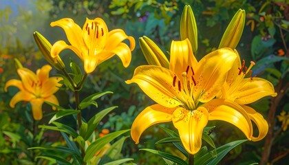 Vibrant Yellow Lilies Full Bloom