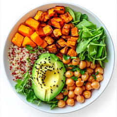 Colorful Buddha Bowl with Quinoa, Chickpeas, and Avocado