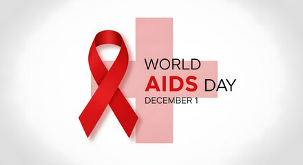 Red ribbon symbol for world aids day awareness and support on a light background