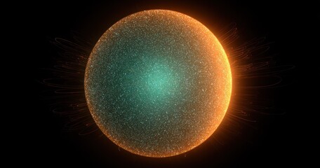 Glowing sphere with textured surface & subtle swirling energy on black backdrop