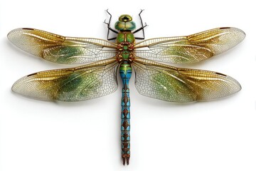 A macro shot of a beautiful dragonfly, showcasing its detailed wings and body