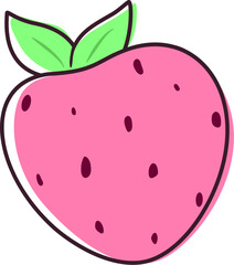 Pink strawberry layered vector illustration with bright green leaves and a dark outline.