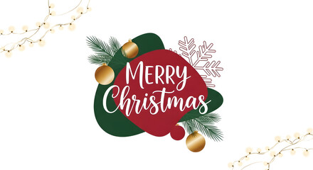 Festive merry christmas greeting with abstract red and green shapes and golden baubles