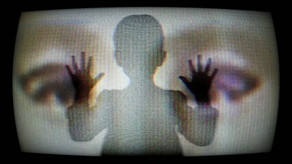 Silhouette of Child Behind Screen With White Mask Creates Myster