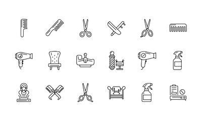 Hairstyles & Salon Line Icon Set – Minimal Outline Vector Bundle
