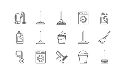 Household & Cleaning Line Icon Set – Minimal Outline Vector Bundle
