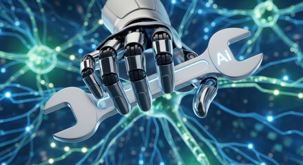 Robotic Hand Holding Wrench for Artificial Intelligence System Maintenance and Development