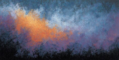 Abstract artwork with textured, blurred brushstrokes creating an ethereal and colorful landscape