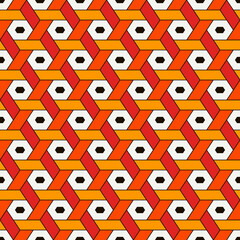 Hexagonal seamless pattern. Mosaic tiles. Geometrical wallpaper. Honeycomb print. Ethnic ornament illustration. Wicker background. Flooring image. Geometric backdrop. Vector art work