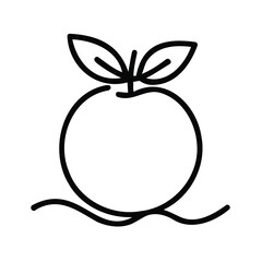 Vector art of a clean line art icon of an apple with two leaves and a wavy line at the bottom, suggesting growth or water, isolated on a, representing health and nature