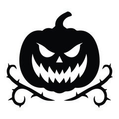 Vector art of scary jackolantern pumpkin with thorny vines