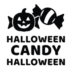 Vector art of black silhouette of a halloween pumpkin and a wrapped candy with the text halloween candy halloween below