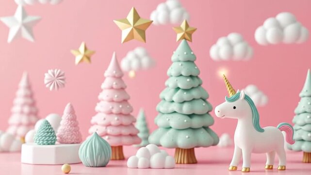 Magical Unicorn's Pastel Christmas Wonderland