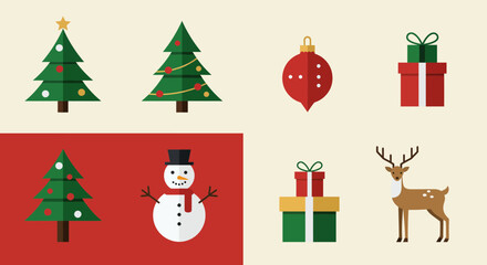 Festive and minimalist Christmas illustration with traditional holiday elements