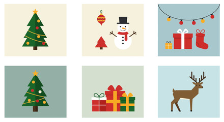 Festive Christmas Icons Collection: Trees, Snowman, Gifts and Reindeer Graphics