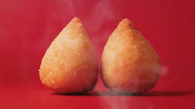 Brazilian coxinhas on red background with smoke