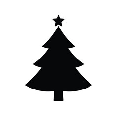 Vector art of black silhouette of a christmas tree with a star on top, , representing holiday season and festive decoration