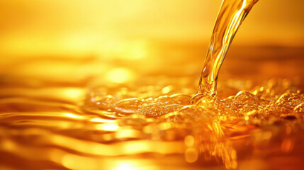 Macro Flowing Golden Fluid with Bubbles Abstract Liquid Close Up Shot