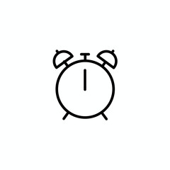 Simple outline icon of a classic analog alarm clock with twin bells and one visible hand, symbolizing morning wake-up, schedule, deadline, and time management in a clean vector line art.