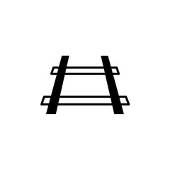 Abstract solid and outline black icon of train tracks or railroad rails and sleepers, symbolizing transportation, journey, travel, and the rail industry in a minimalist vector design.