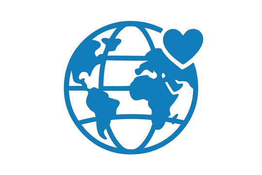 Blue globe with heart symbol representing concept of Giving Tuesday  