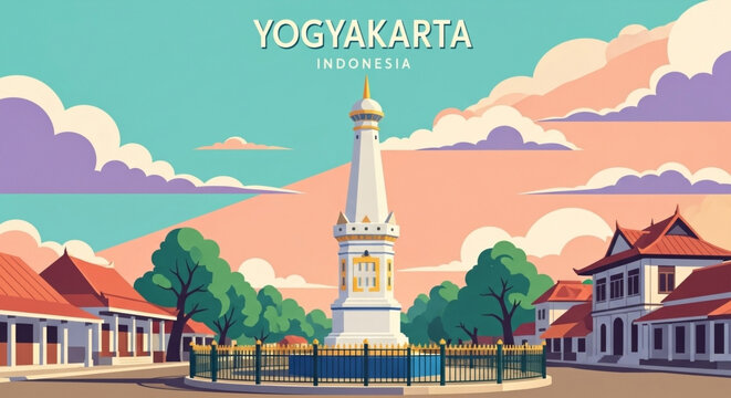 Yogyakarta Landmark: Iconic Tugu Monument at Sunset in Indonesia