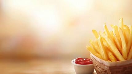 Appetizing Still Life of French Fries with Ketchup Dipping Sauce