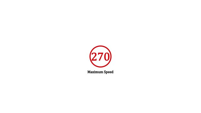 270 Max Speed Limit Sign ,Shin Tomei expressway speed limit 10 road sign ,Maximum Speed 10 road sign, regulatory notice against a deep white background Maximum velocity 10 miles board appearing.